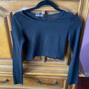 Joyce Leslie Cropped Long Sleeve Mesh Top